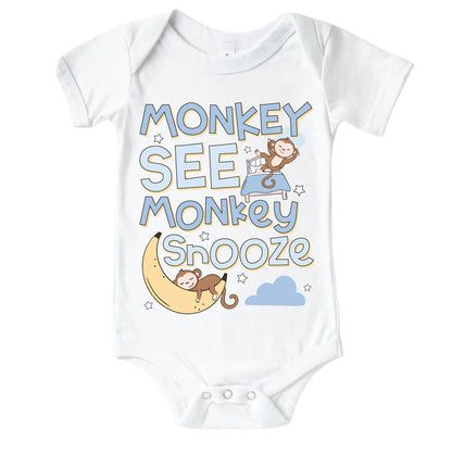 Monkey See, Monkey Snooze Graphic Bodysuit & Kids Tee | White