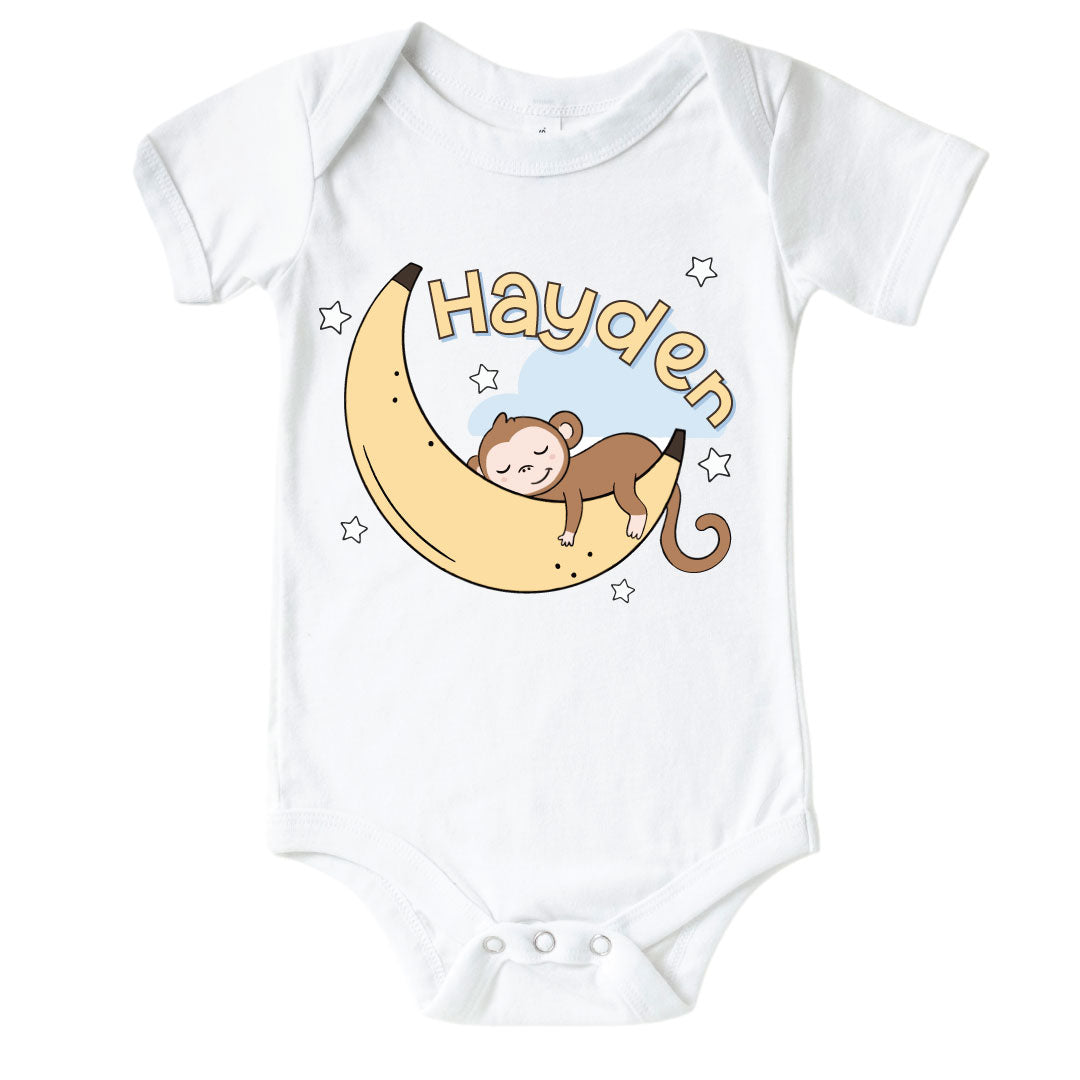 Personalized Monkey See, Monkey Snooze Graphic Bodysuit & Kids Tee | White