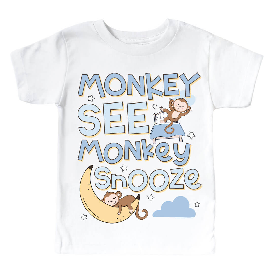 Monkey See, Monkey Snooze Graphic Bodysuit & Kids Tee | White