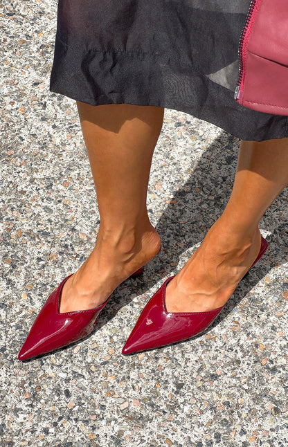 Morley Cherry Red Patent Mule Heels