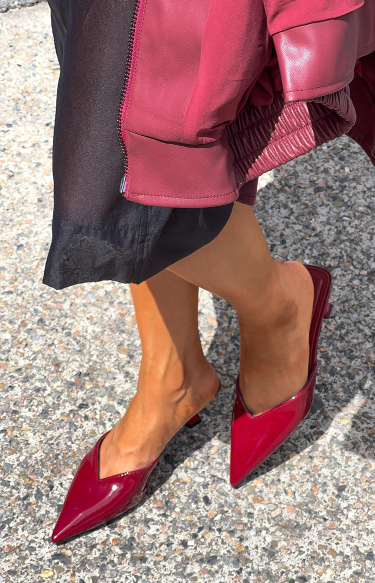 Morley Cherry Red Patent Mule Heels