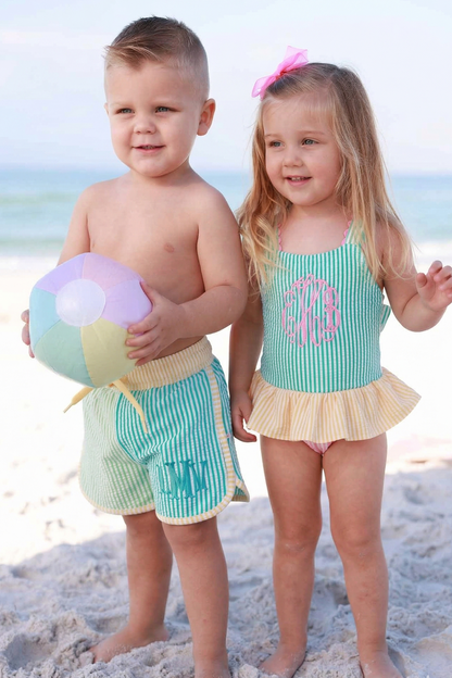 One-Piece Skirt with Bow Back | Multicolor Seersucker