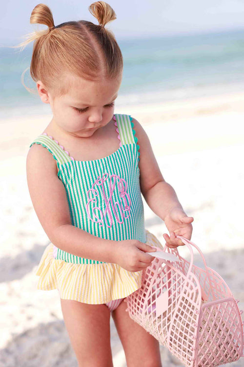 One-Piece Skirt with Bow Back | Multicolor Seersucker