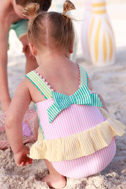 One-Piece Skirt with Bow Back | Multicolor Seersucker