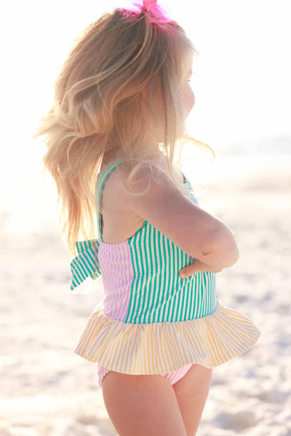 One-Piece Skirt with Bow Back | Multicolor Seersucker