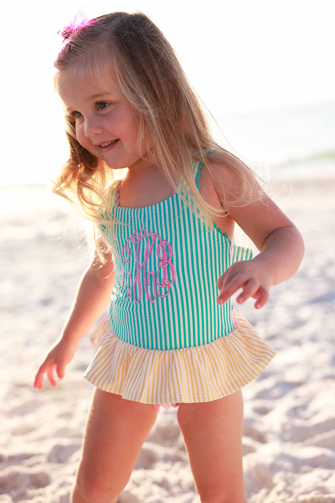 One-Piece Skirt with Bow Back | Multicolor Seersucker