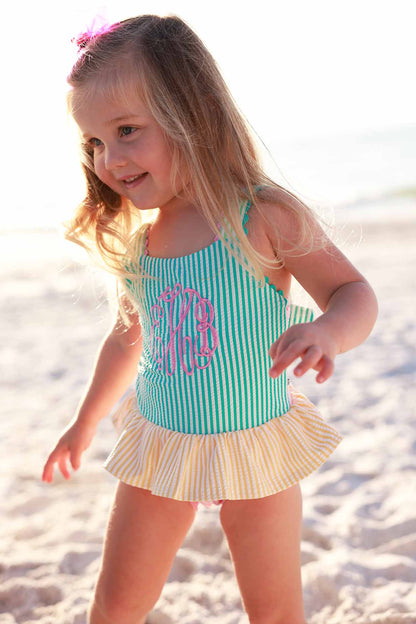 One-Piece Skirt with Bow Back | Multicolor Seersucker