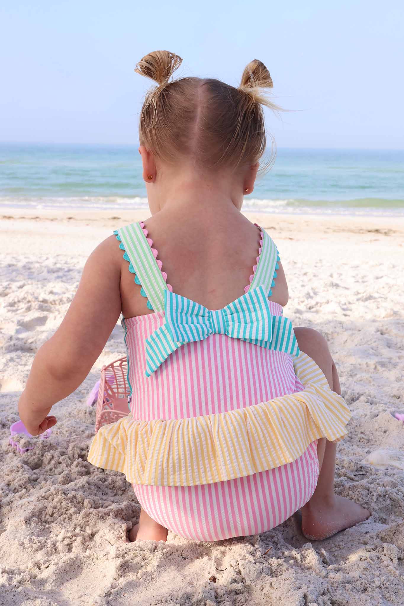 One-Piece Skirt with Bow Back | Multicolor Seersucker