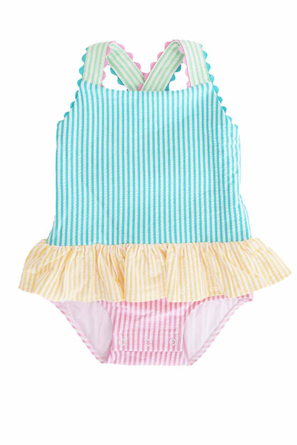 One-Piece Skirt with Bow Back | Multicolor Seersucker