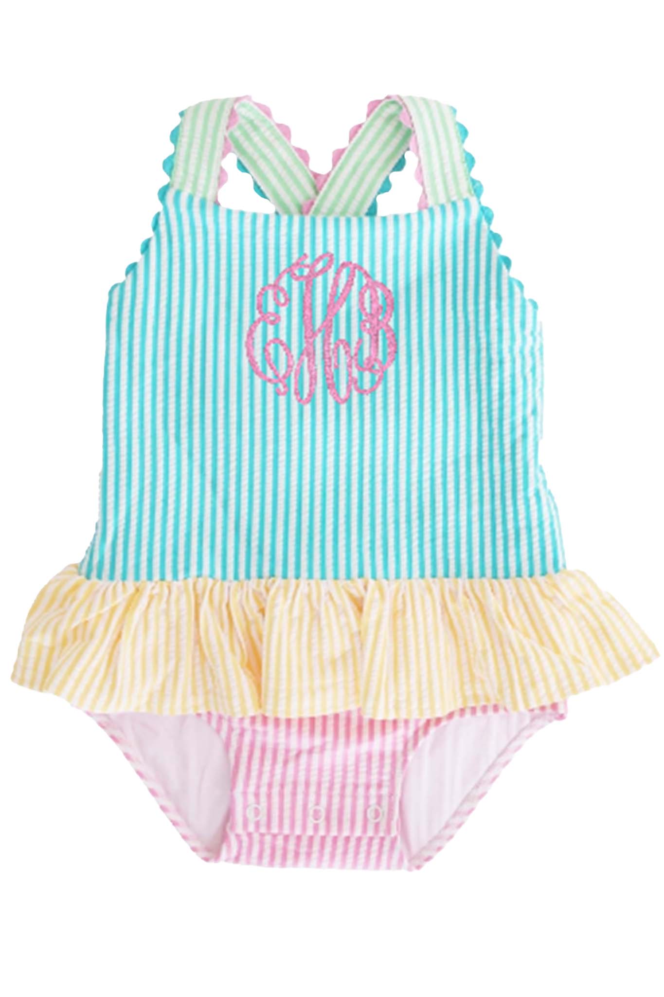 One-Piece Skirt with Bow Back | Multicolor Seersucker