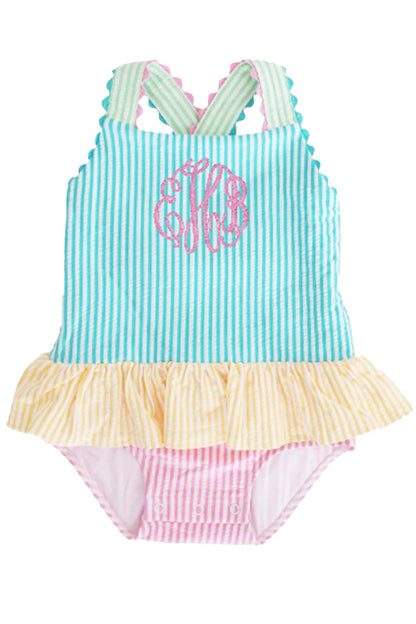 One-Piece Skirt with Bow Back | Multicolor Seersucker
