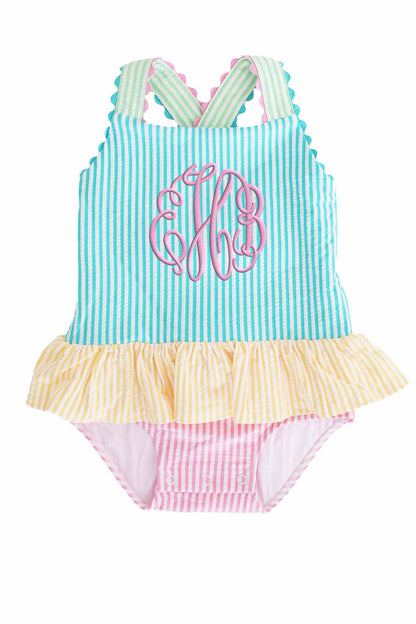 One-Piece Skirt with Bow Back | Multicolor Seersucker