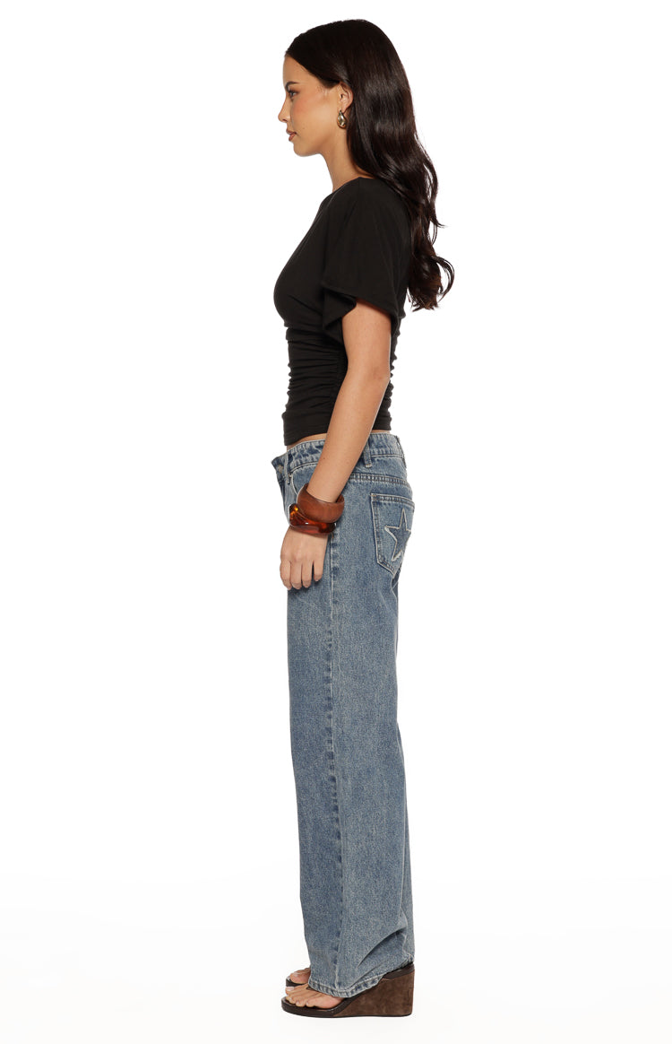 Muriel Black Ruched Waist Jersey Top - PRE ORDER