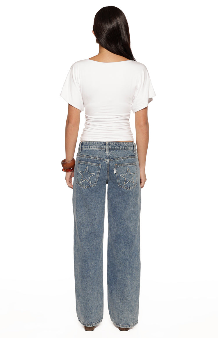 Muriel White Ruched Waist Jersey Top - PRE ORDER