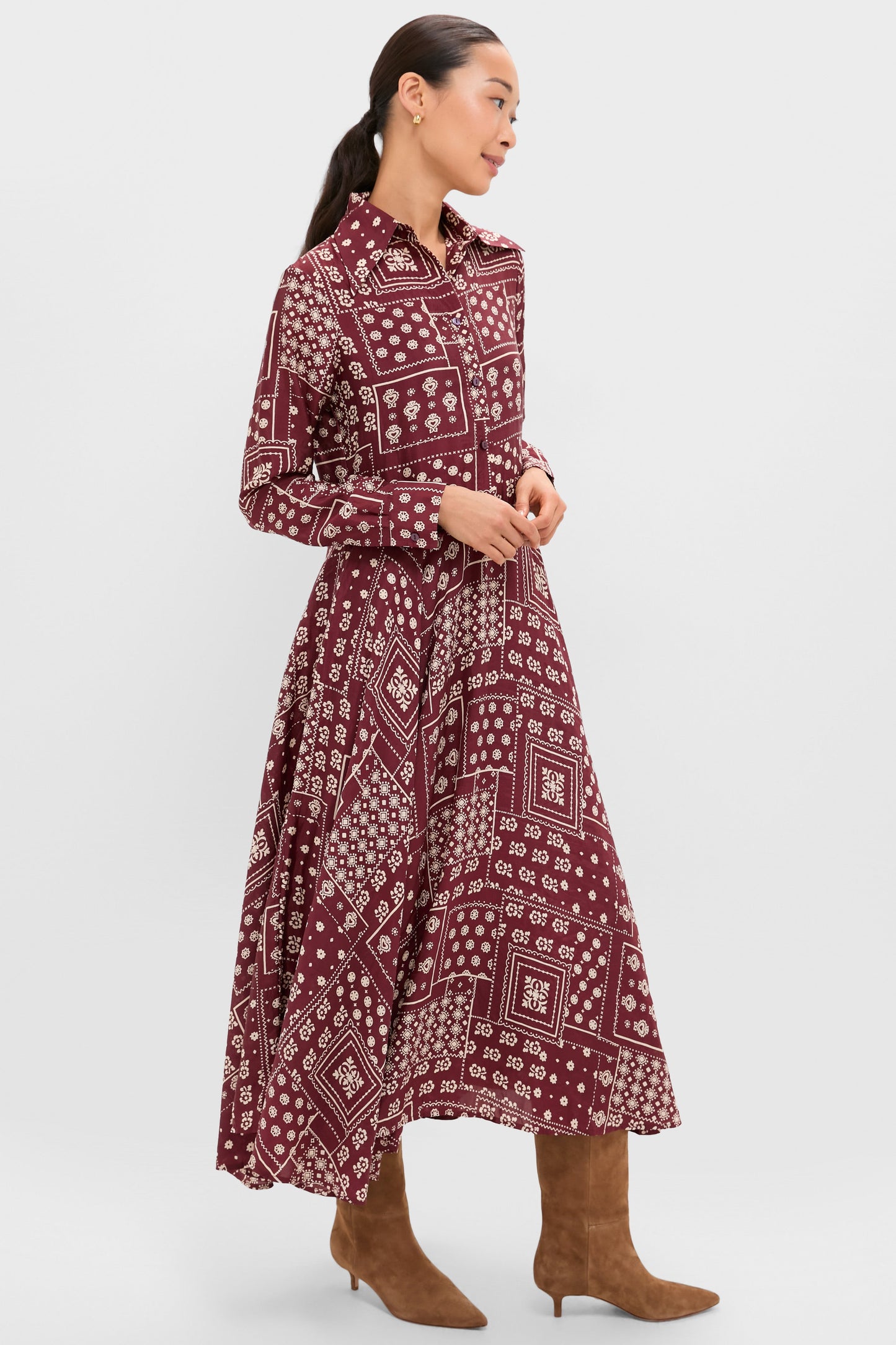 Brown Saddle Aelin Panel Silk Dress