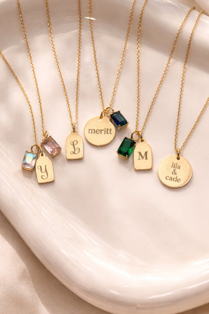 Engraved Circle Charm Necklace
