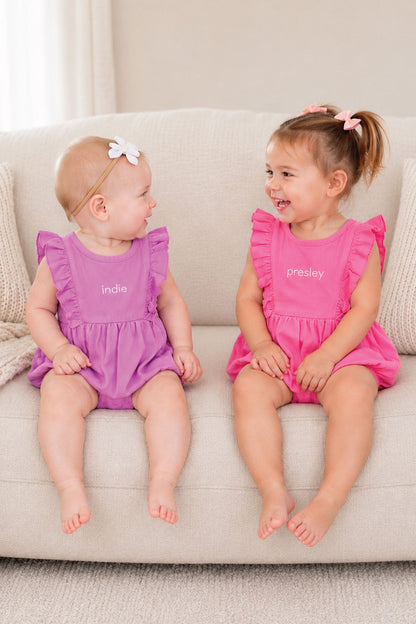 Embroidered Sleeveless Ruffle Bubble Romper