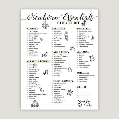 Newborn Essentials Checklist - Free Baby Shower Digital Download