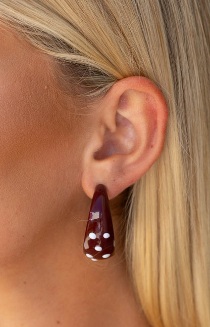 Norah Burgundy Polka Dot Chunky Hoop Earrings