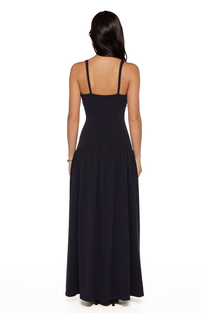 Novi Navy Drop Waist Crepe Maxi Dress