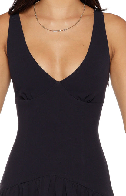 Novi Navy Drop Waist Crepe Maxi Dress