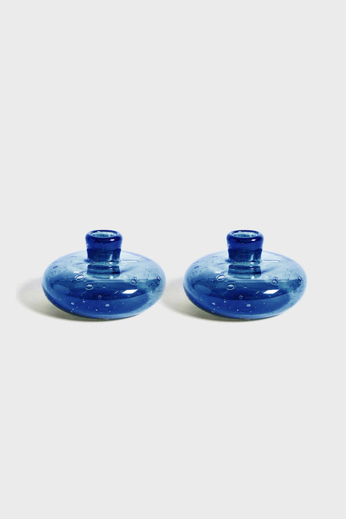 Candy Blue Bubble Glass Candleholder