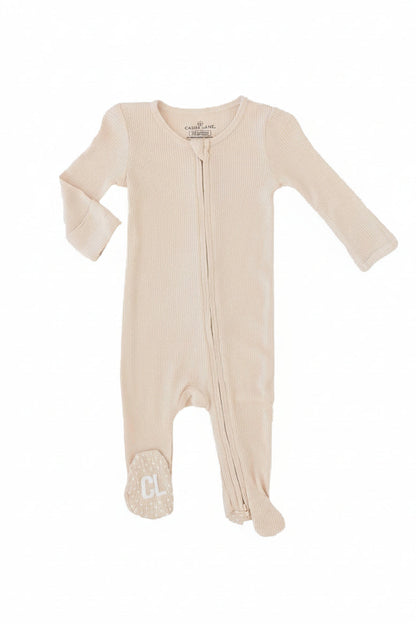 Oatmeal Bamboo Waffle Zipper Footie