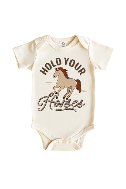 Hold Your Horses Graphic Bodysuit & Kids Tee | Natural