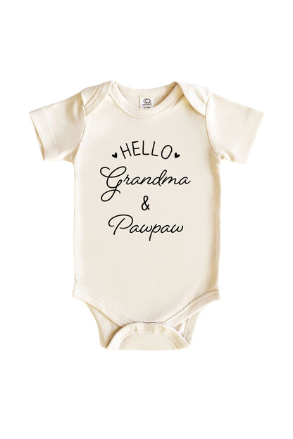Personalized Hello Grandparents Graphic Bodysuit | Natural