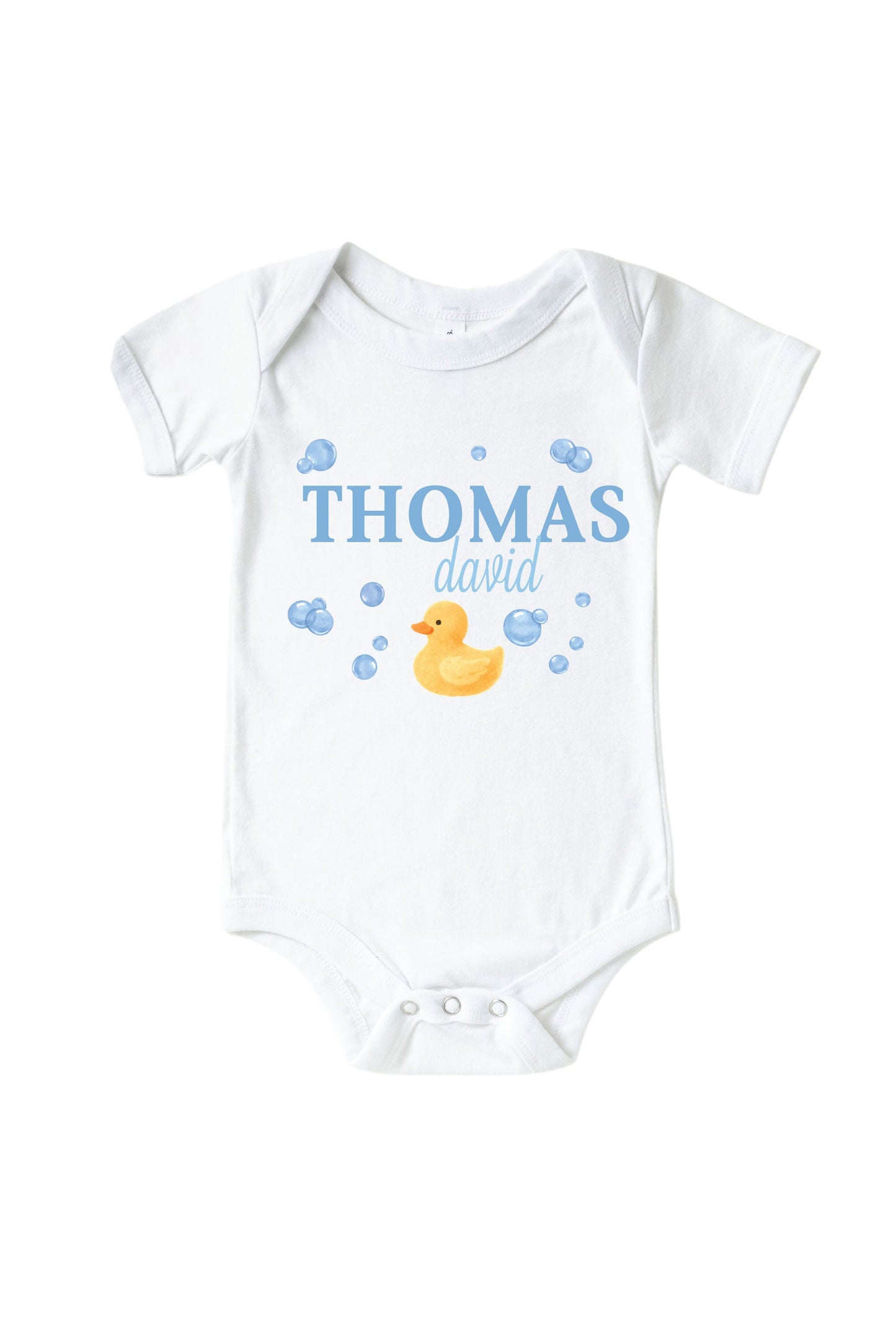 Personalized Bubble Duckie Blue Graphic Bodysuit & Kids Tee | White