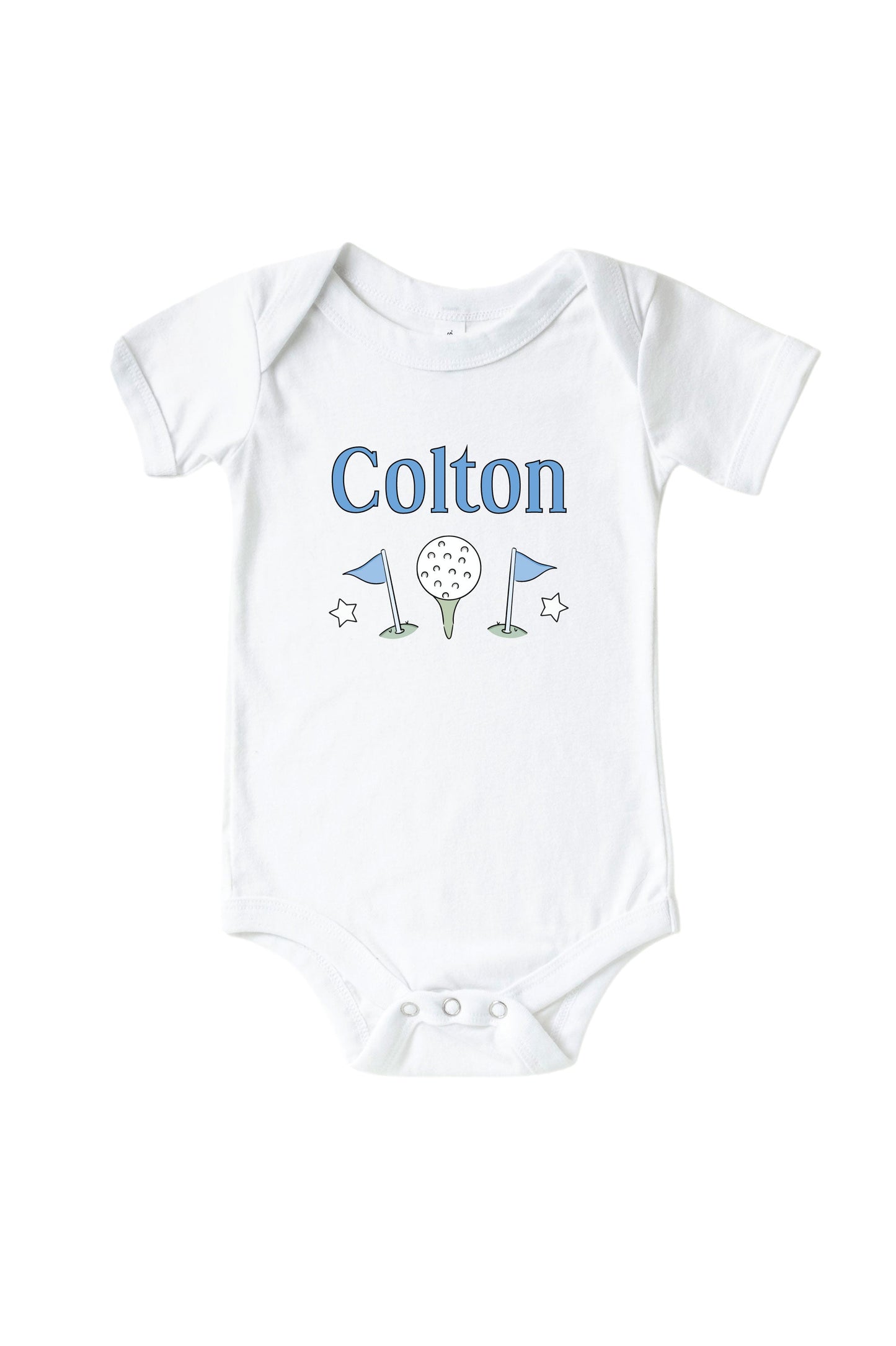 Personalized Caddie Crew Blue Graphic Bodysuit & Kids Tee | White