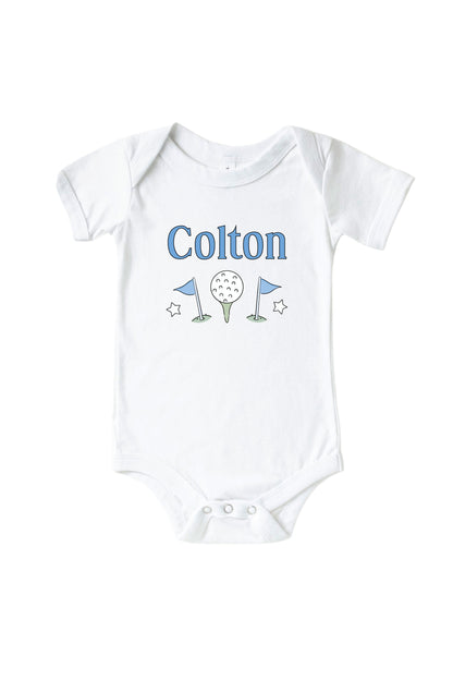 Personalized Caddie Crew Blue Graphic Bodysuit & Kids Tee | White