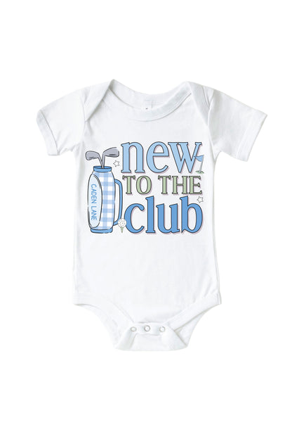 New To The Club Blue Graphic Bodysuit & Kids Tee | White