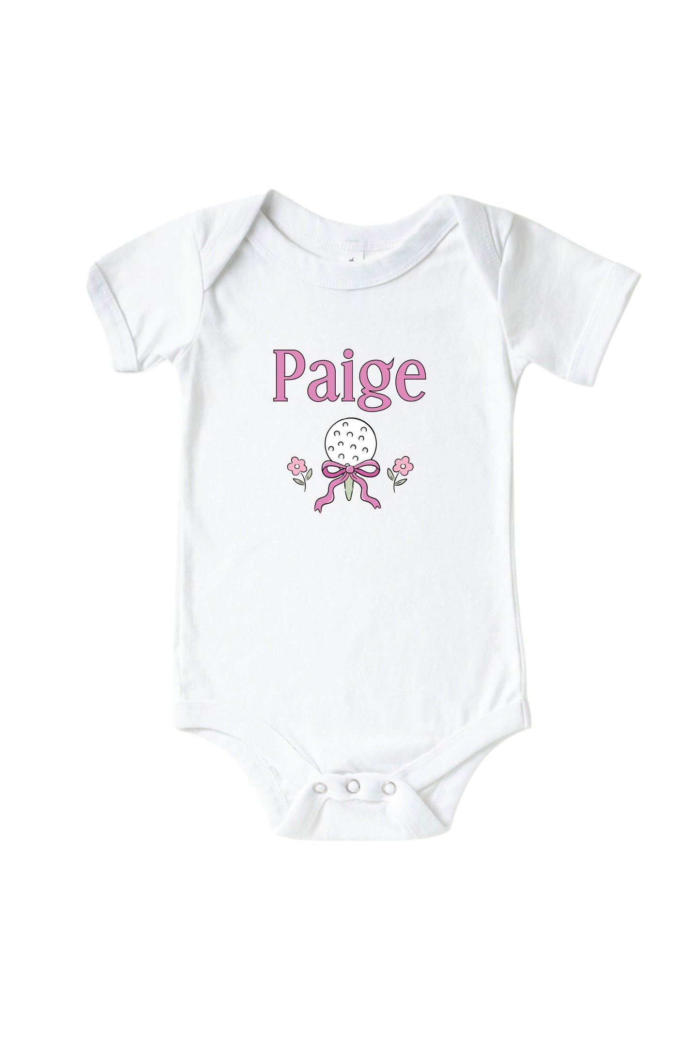 Personalized Caddie Crew Pink Graphic Bodysuit & Kids Tee | White
