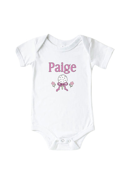 Personalized Caddie Crew Pink Graphic Bodysuit & Kids Tee | White