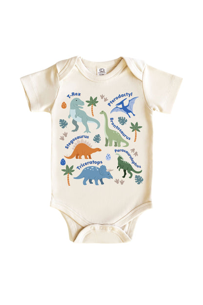 Dino Names Neutral Graphic Bodysuit & Kids Tee | Natural