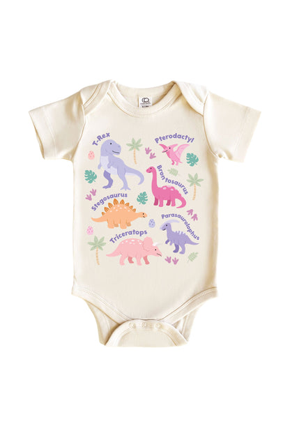 Dino Names Pink Graphic Bodysuit & Kids Tee | Natural
