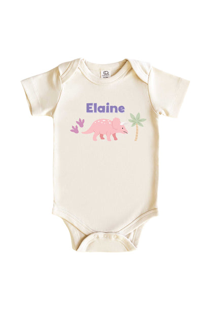Personalized Little Fossil Pink Graphic Bodysuit & Kids Tee | Natural