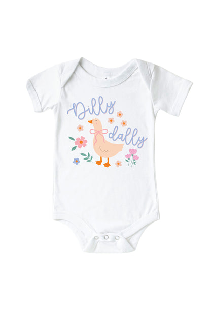 Dilly Dally Graphic Bodysuit & Kids Tee | White