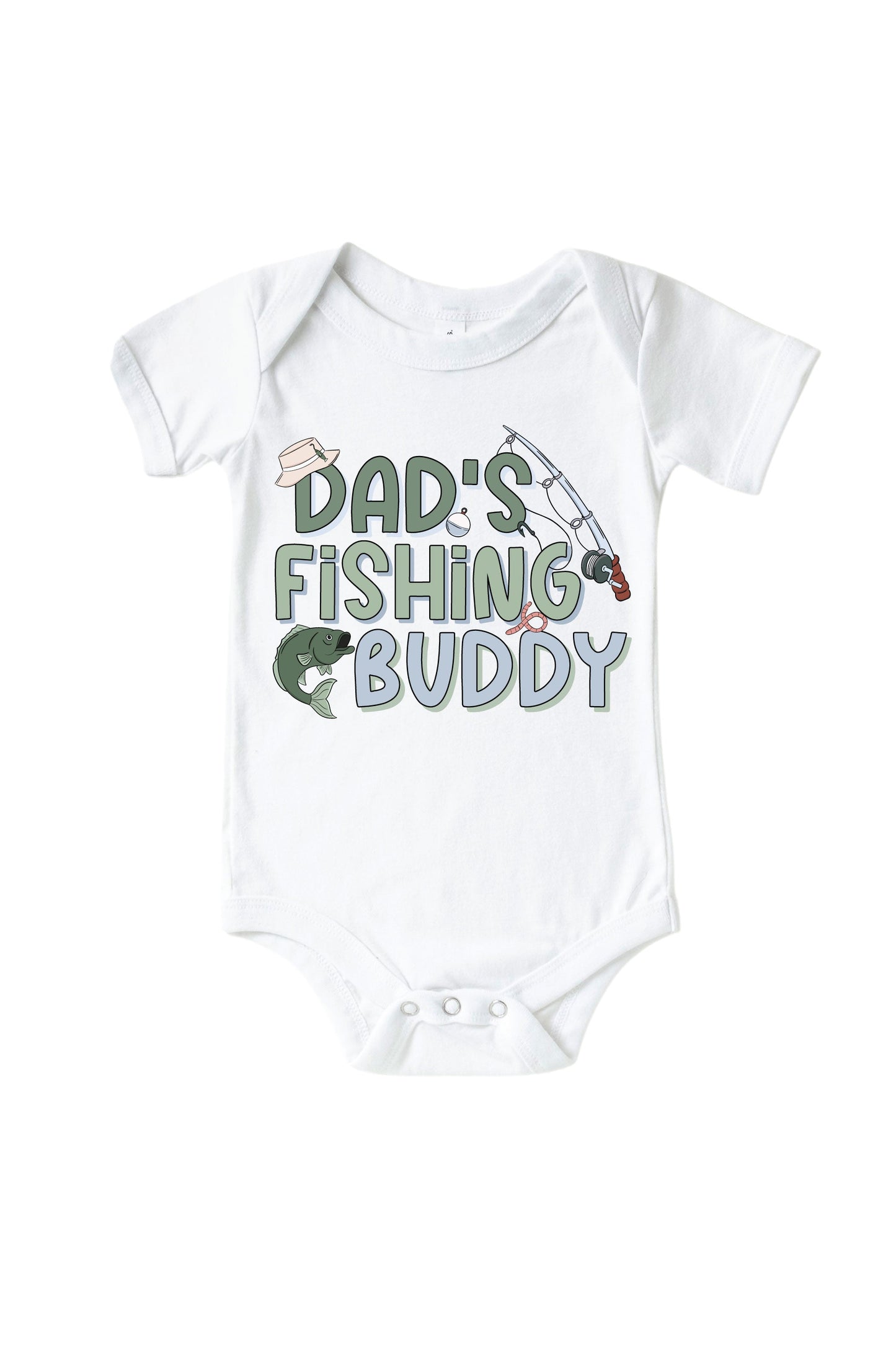 Dad's Fishing Buddy Graphic Bodysuit & Kids Tee | White