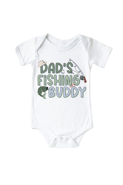 Dad's Fishing Buddy Graphic Bodysuit & Kids Tee | White