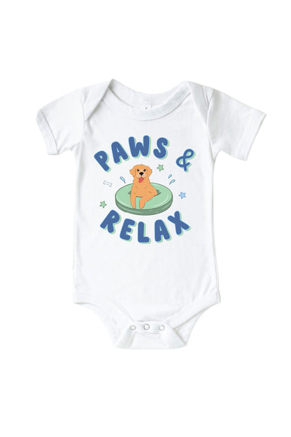 Paws & Relax Blue Graphic Bodysuit & Kids Tee | White