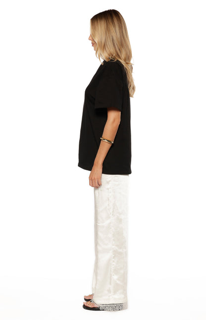 Orla Ivory Satin Straight Leg Lace Trim Pants