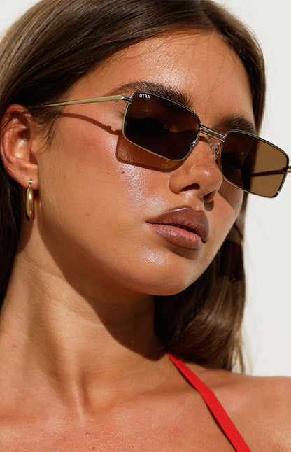 Otra Eyewear Ila Gold Brown Square Metal Frame Sunglasses
