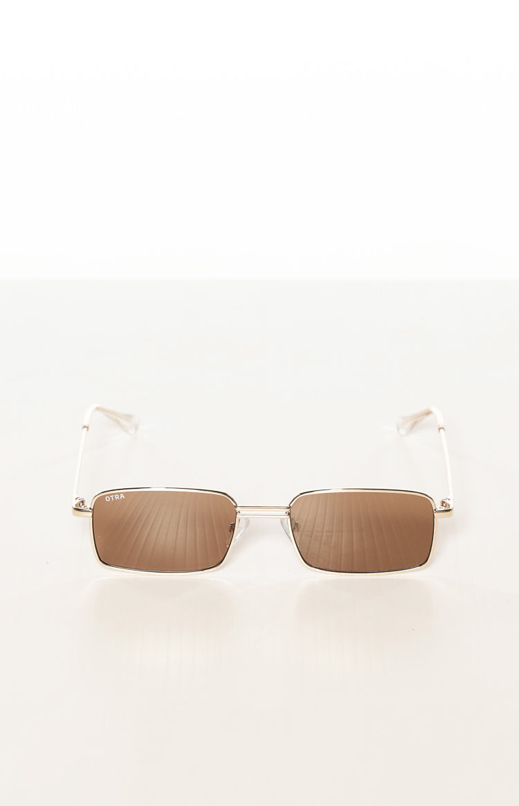 Otra Eyewear Ila Gold Brown Square Metal Frame Sunglasses