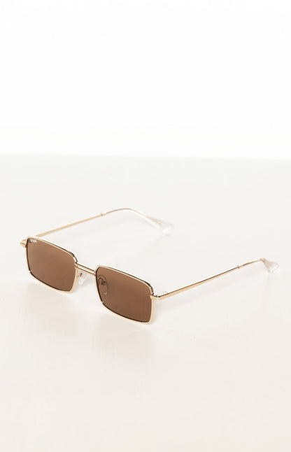 Otra Eyewear Ila Gold Brown Square Metal Frame Sunglasses