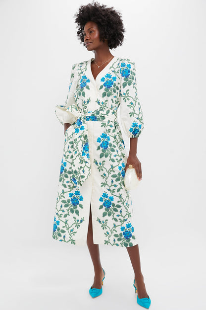 Cerulean Vine Cotton Poplin Lachlan Dress