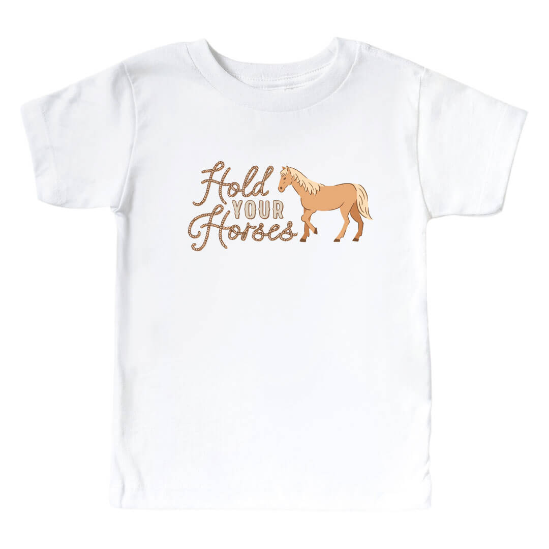 P's Ponies Hold Your Horses Kids Graphic Tee | White