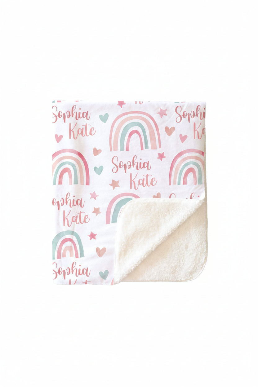 Pastel Rainbow Personalized Kids Blanket
