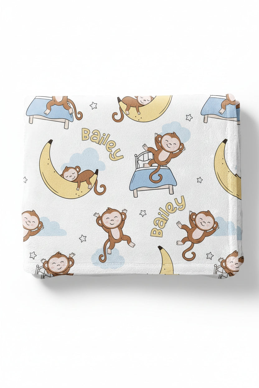 Monkey See, Monkey Snooze Personalized Kids Blanket